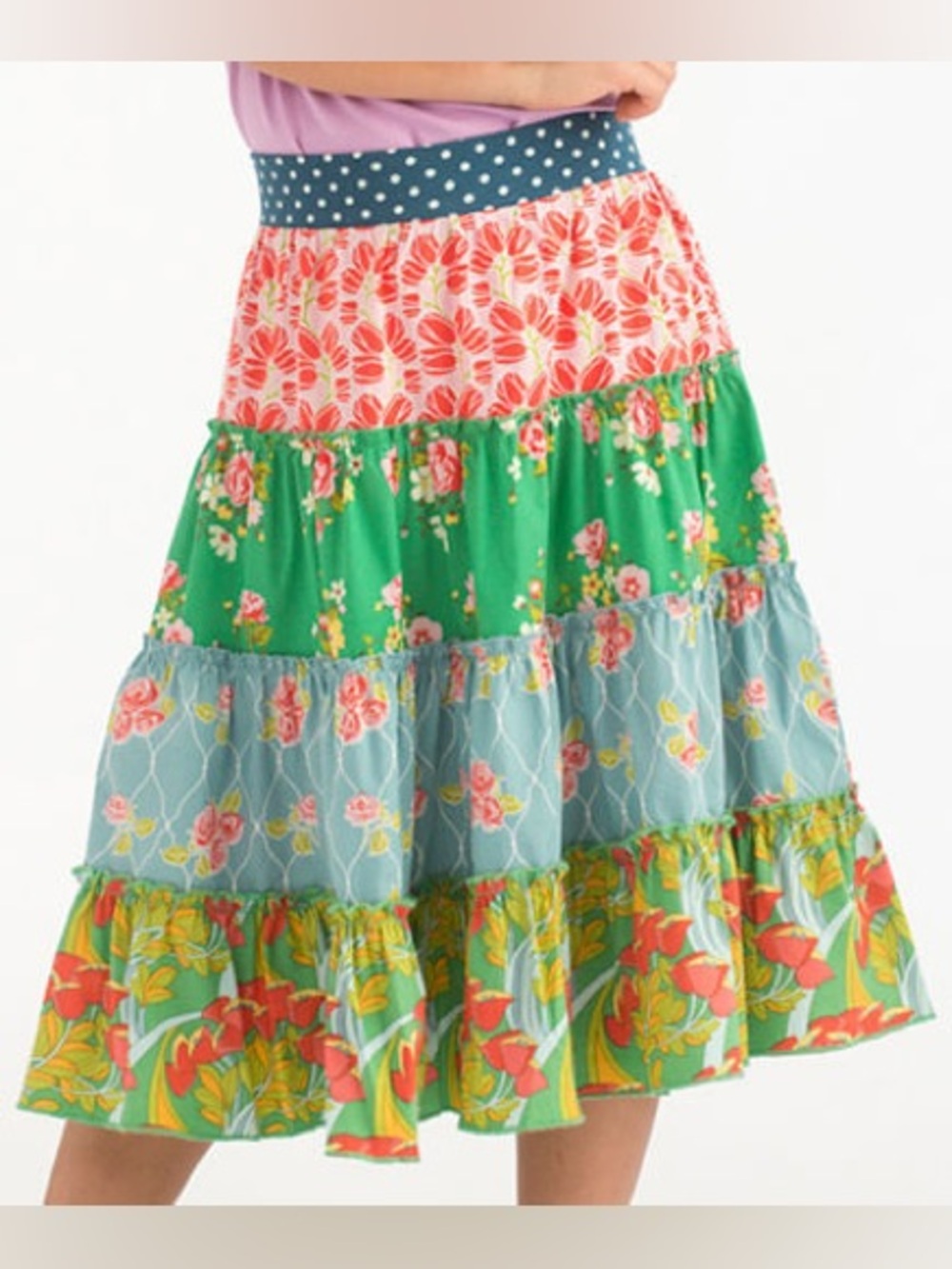 Matilda Jane Tiered Polka Dot Floral Patchwork Pull On Skirt Girl’s Size XS 4